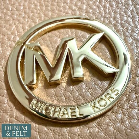 MICHAEL KORS Fulton Pinkish Tan Leather Pebbled Shoulder Bag Gold Chain Strap - Picture 10 of 12